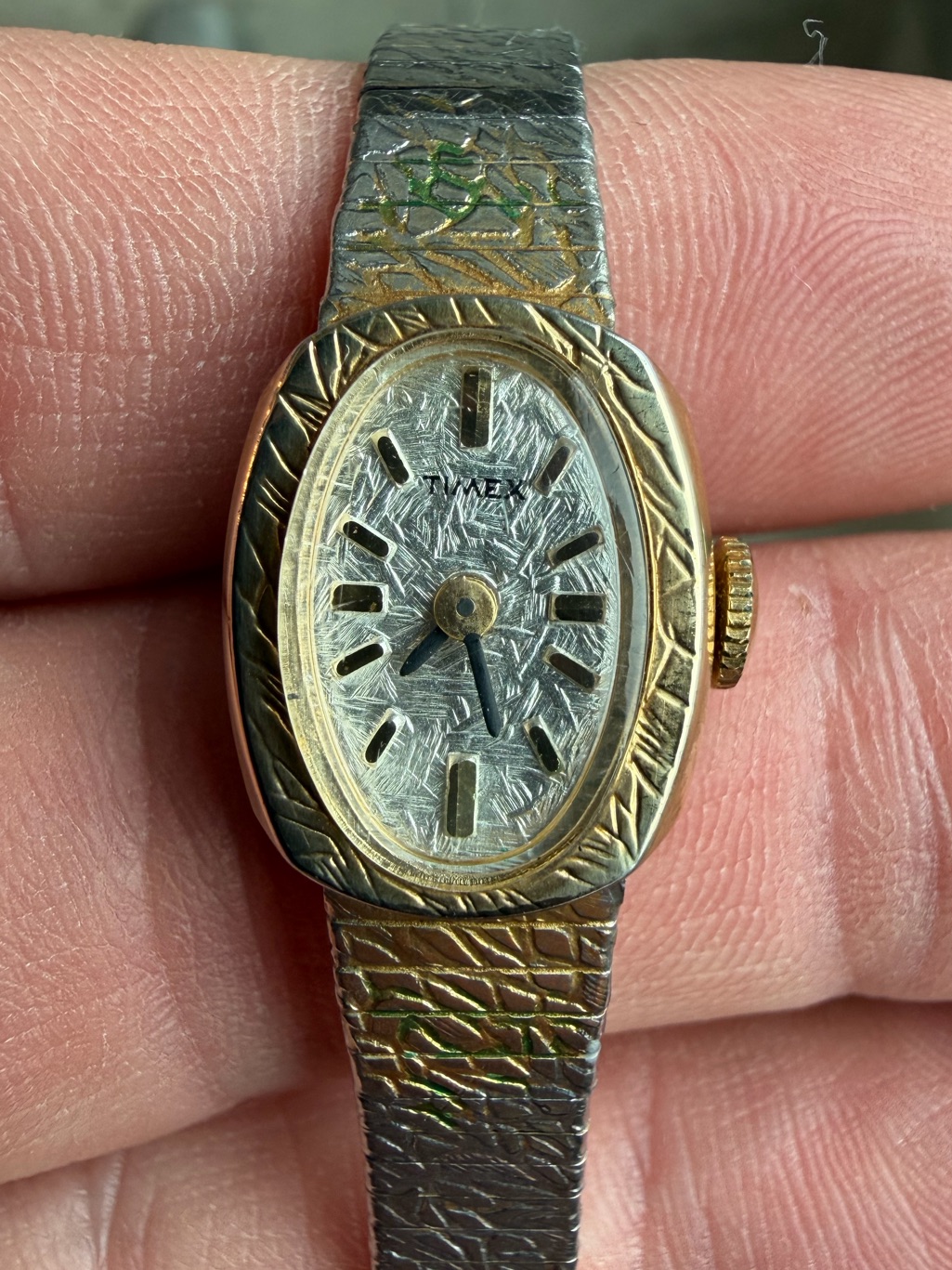 Vintage Timex Ladies Mechanical Wind Watch Gold Tone Textured Bracelet